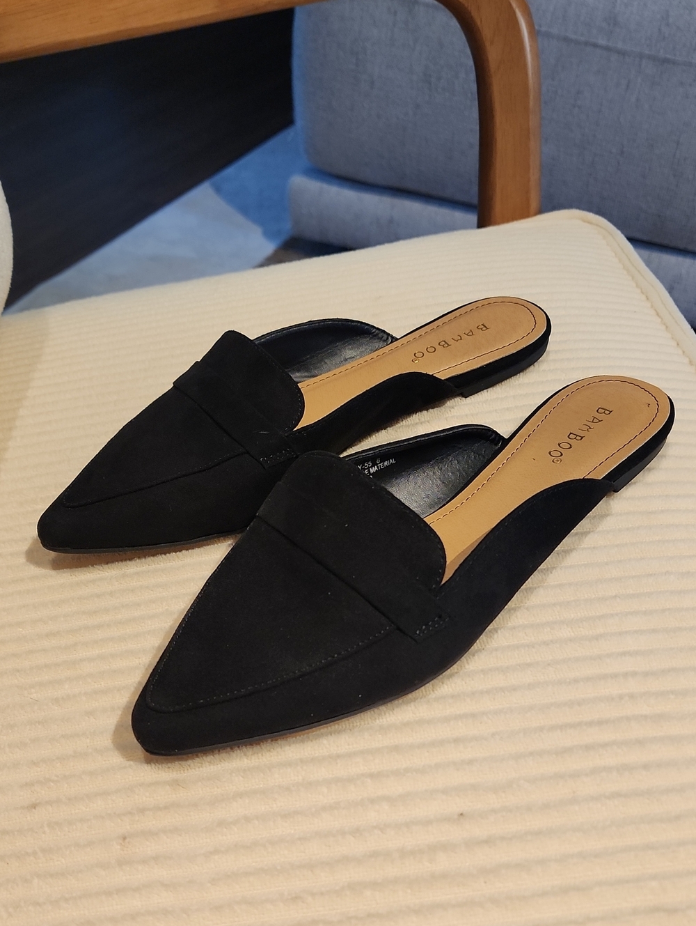 BAMBOO Black Pointed-Toe Slip-On Mules